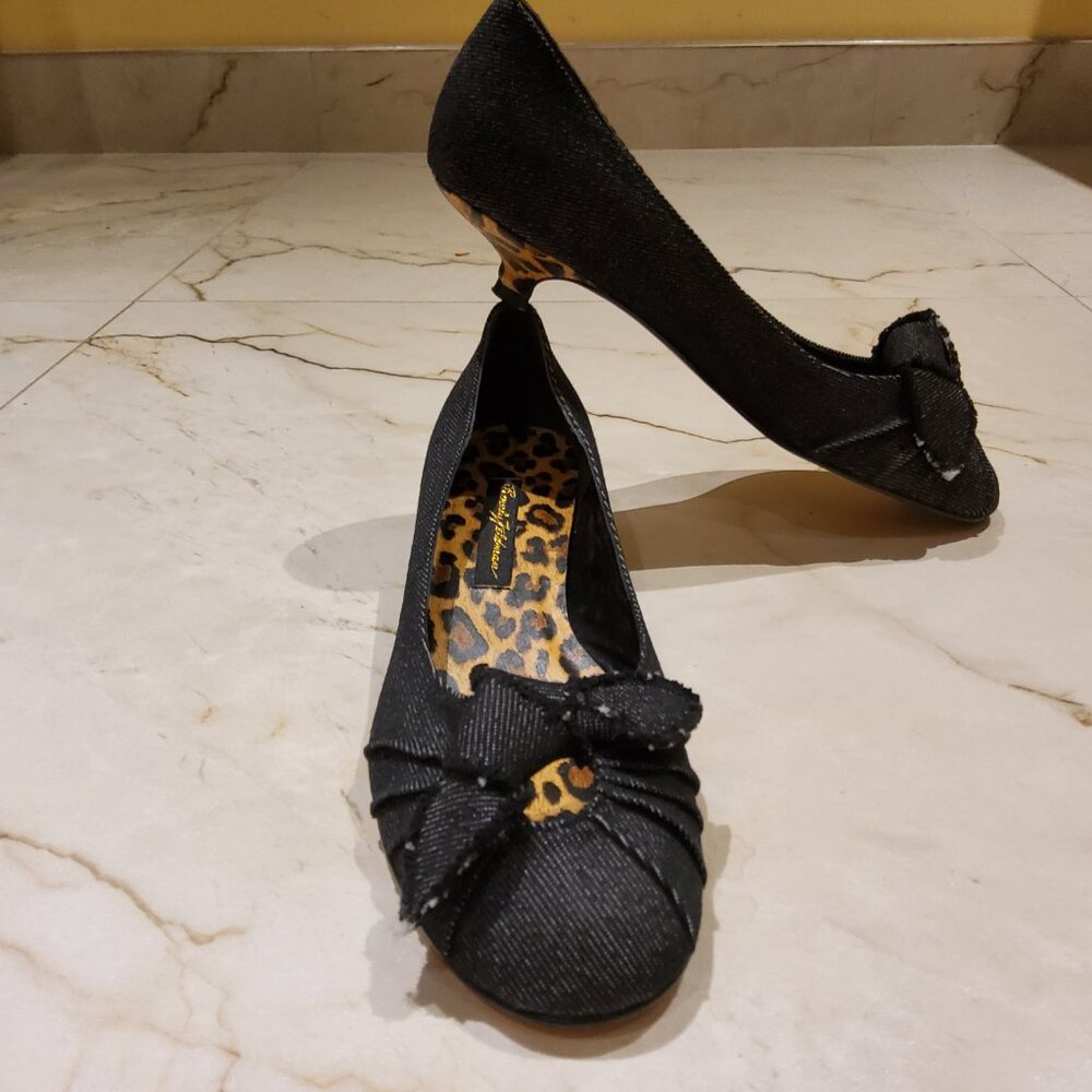 Beverly Feldman Black Denim Kitten Heal Shoes Size 7 1/2 , Excellent condition.